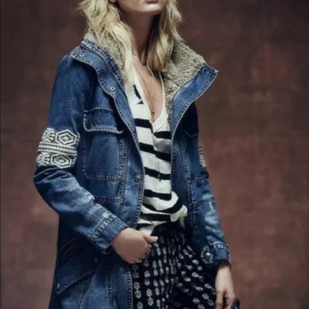 Free People Rendered Denim Coat xs rare